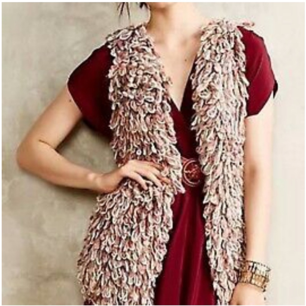 ANTHROPOLOGIE Hand Knit by Dollie Sherbet Loop Fringe Sweater Vest - Picture 2 of 7